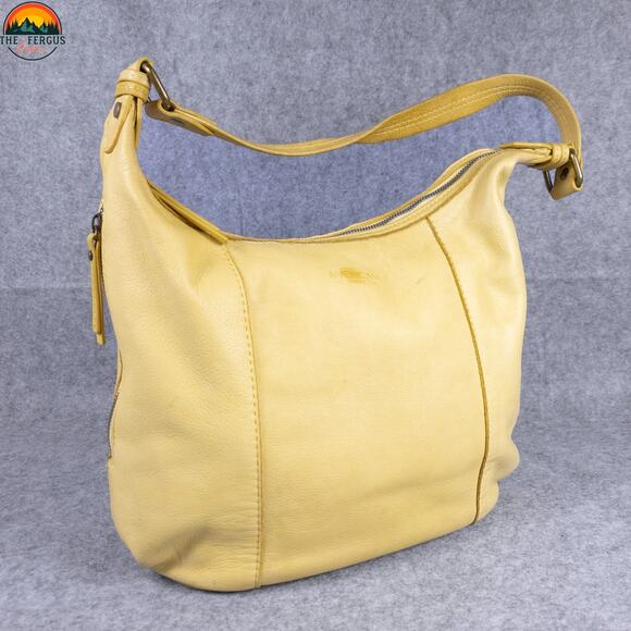 American Leather Co Hobo Bag Yellow Inner Outer Pockets Cottagecore Hippie - Picture 1 of 16